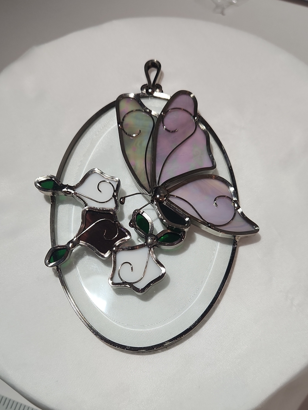 Iridescent Pink & Green Butterfly Pendant Necklace